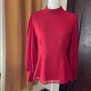 Sheer balloon puff sleeve high collar blouse